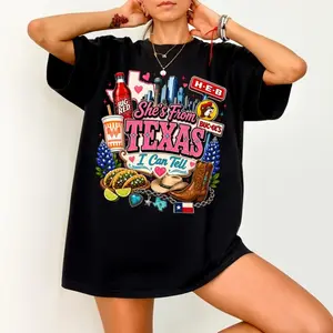 Vintage She's From Texas I Can Tell Big Red Shirt, Retro She's From Texas Western Shirt, Basketball Fan Shirt, Game Day Shirt, Full Colors, Full Sizes S-4XL