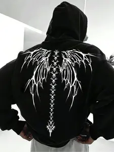 【FREE PERSOMALITY】Men's Casual Hooded Sweatshirt, Letter Print Design, Loose Fit, Fall & Winter Wear, Comfortable Long Sleeve Pullover, Drop Shoulder Hoodie