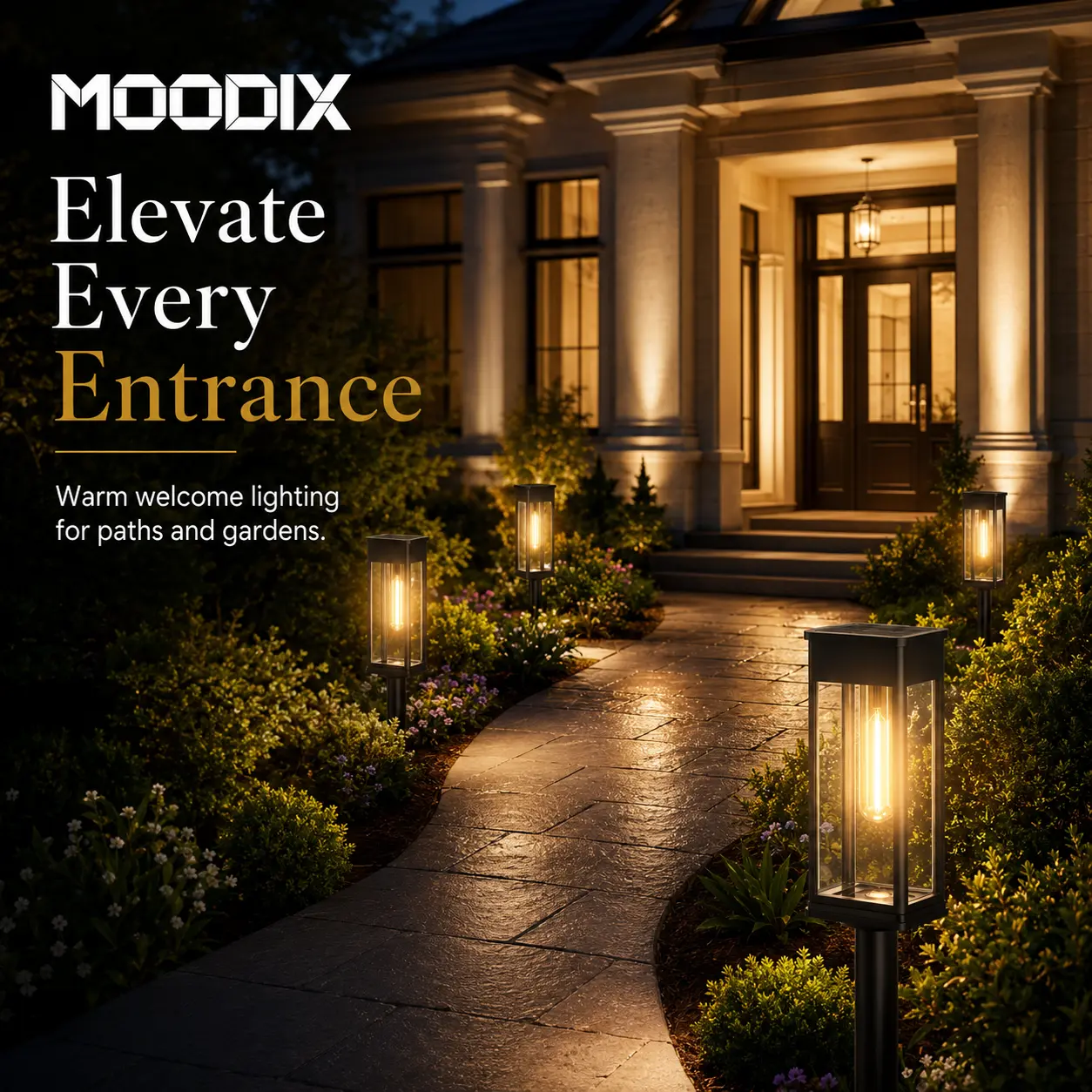 MOODIX Outdoor Solar Pathway Lights, Warm White LED Garden Stake Lights, Waterproof Solar Landscape Lighting for Walkway, Yard, Patio & Driveway