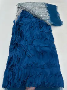 Blue & Silver Applique Lace Fabric