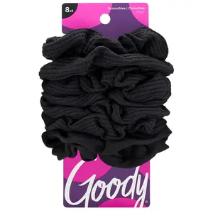 Ouchless Jersey Scrunchies - 8 Ct, Black, Damage-Free, Dentless & Secure Hold Hair Ties, Gentle Hair Accessories for Women & Men, All Day Comfort, All Hair Types