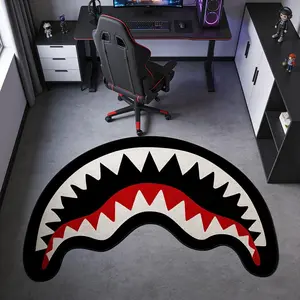Cool Shark Tooth Shape Carpet, Gaming Room Atmosphere Mat, Trendy Game Room Decorative Rug, Bedroom Computer Chair Foot Pad