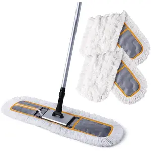 24" Commercial Heavy Duty Dust Mop for Floor Cleaning, Wet Dry Sweeper Broom with 2 Microfiber Mop Pads, Suitable for Marble, Laminate and Hardwood Floors, Grey