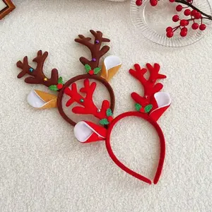 Cartoon Christmas Head Button Hair Band Party Gift Reindeer Antlers Snowman Sprung Headband Christmas festival Decoration