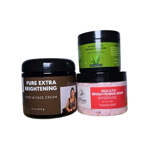 Pure Extra Brightening Skin Care Set - 16oz Aloe & Triple Linolin Face & Body Moisturizing Cream, 4oz Molato Cleanser Soap, 10oz Soothing Hydrating Rejuvenating Body Moisturizer Cleansing