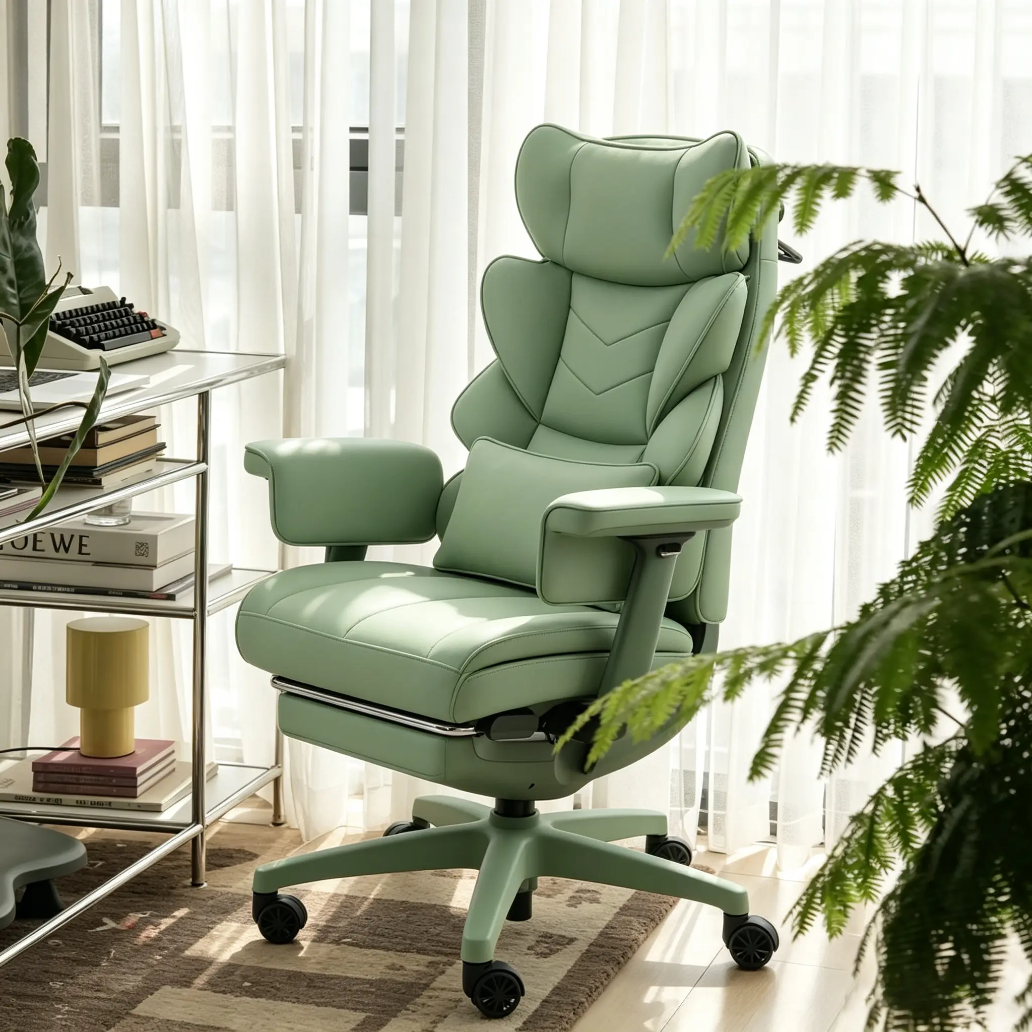 PU Leather Recliner Computer Chair Swivel E-Sports Chair Gaming Chair With Footrest E-Sports Chair With Adjustable Lumbar Support Reclining Video Game Chair