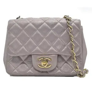 Pre-owned CHANEL leather Shoulder Bags $5200 Metallic Lambskin Quilted Mini Square Flap Pink Purple