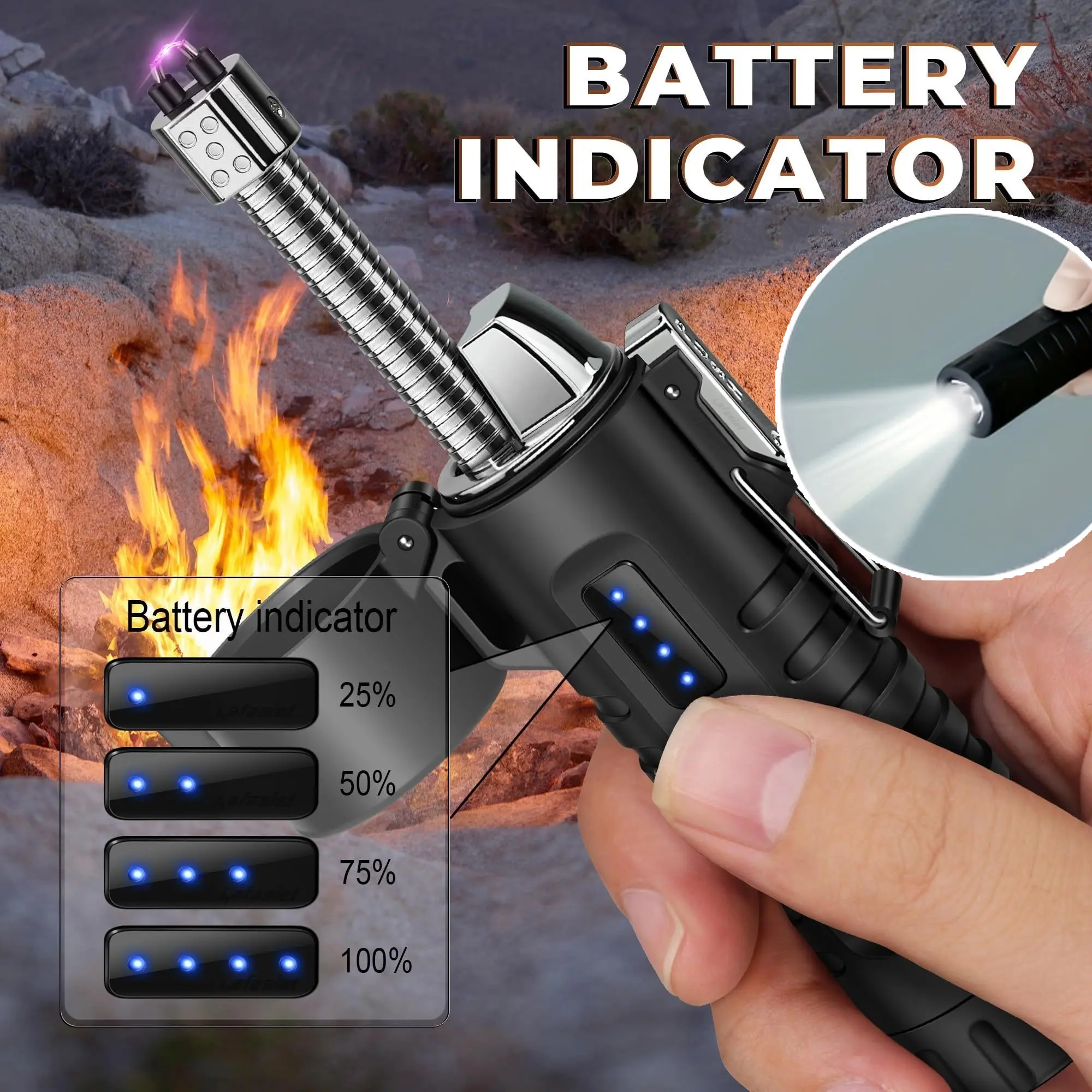 Windproof and Electric Lighter, Outdoor Camping Lighter, Flashlight Lighter, USB Rechargeable Lighter, Pulse Plasma Lighter, Portable Lighter, 360° Rotating Telescopic Lighter, Camping Hiking Survival Camping Ignition Tool