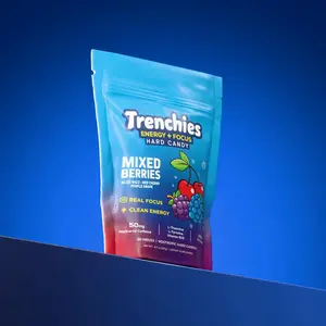 Trenchies Energy & Focus Candy (30 Pieces) - Sugar Free Nootropic Candy with Caffeine, L-theanine, L-tyrosine & Vitamin B12 - Mixed Berries Flavor