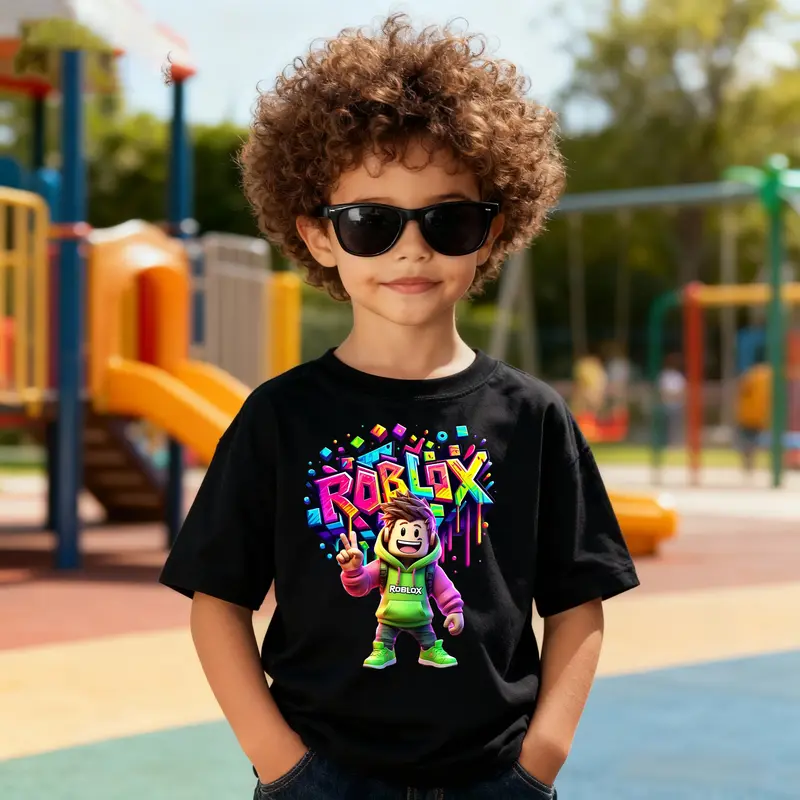 Cute Roblox Fan Cotton T-Shirt - Unisex Crewneck Short Sleeve, White & Black Top for Sports & Casual Outings