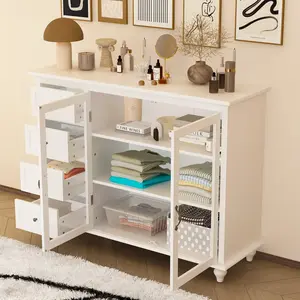 FUFU&GAGA Sideboard Buffet Server Storage Cabinet Drawers Cabinets Glass Doors Furniture Organizer