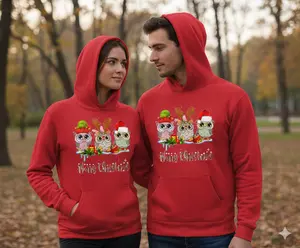 Matching Christmas Hoodies for Couples Long Sleeve Casual Cartoon Style Drop Shoulder Prints Festive Vibes Premium Fabric Cozy Comfort