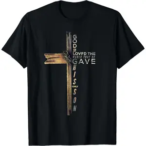 men gifts [100% Cotton] John 3:16 Christian Cross Bible T-Shirt