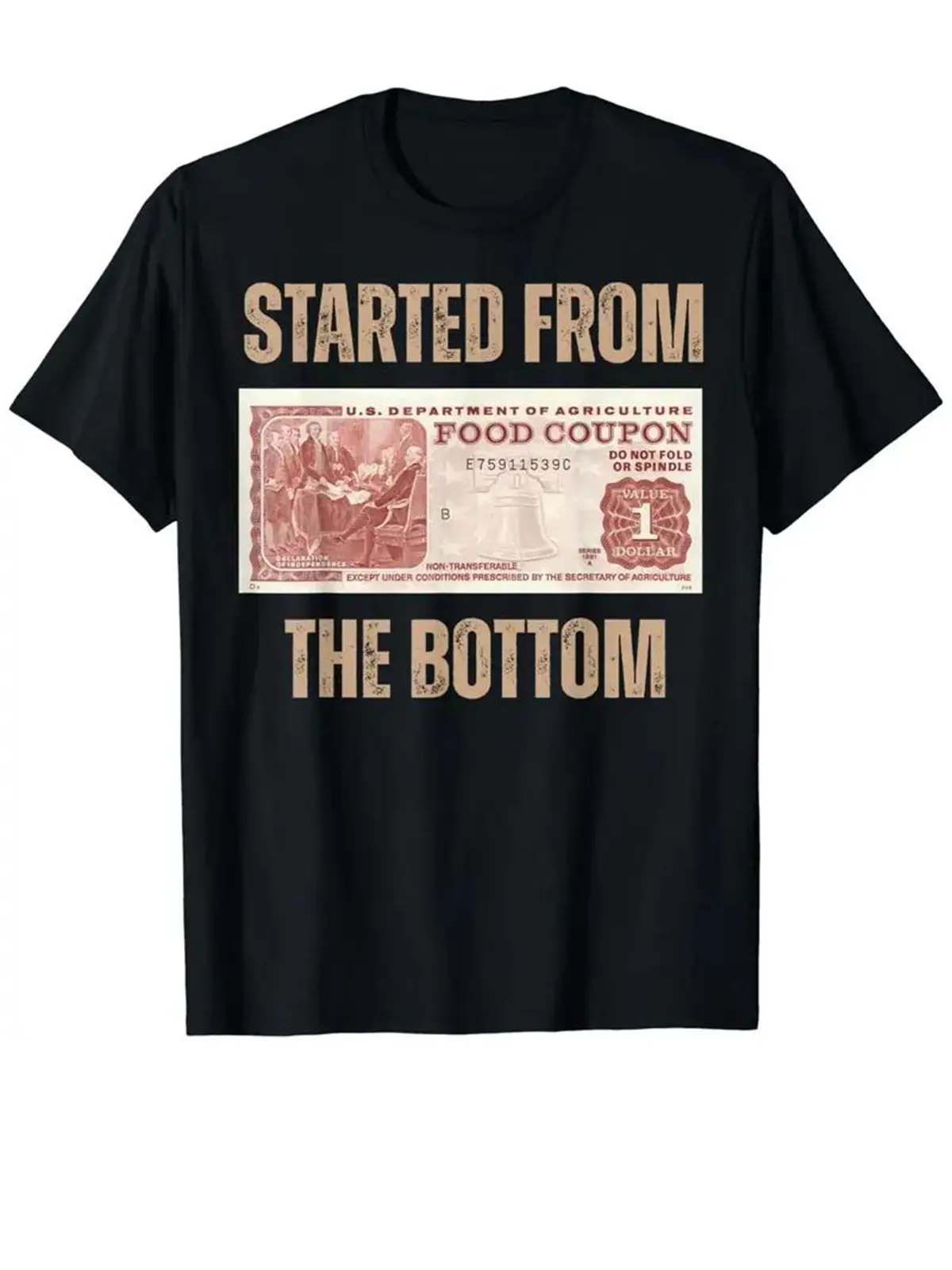 Premium Soft Cotton Unisex Started From The Bottom Food Coupon Crew Neck Motivational Graphic Print T-Shirt Summer Wins Birthday Gift Casual Summer Daily Tee DealsForYouDays summerwins