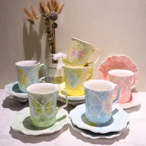 Butterfly Series Handmade Ceramic Green Cup & Plate