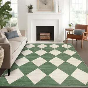 GARVEE - Washable Checkered Rug 5 x 7 Inches, Modern Neutral Rug with Non-Slip Rubber Backing, Soft Synthetic Wool Rug for Entryway, Bedroom, Living Room, Kitchen