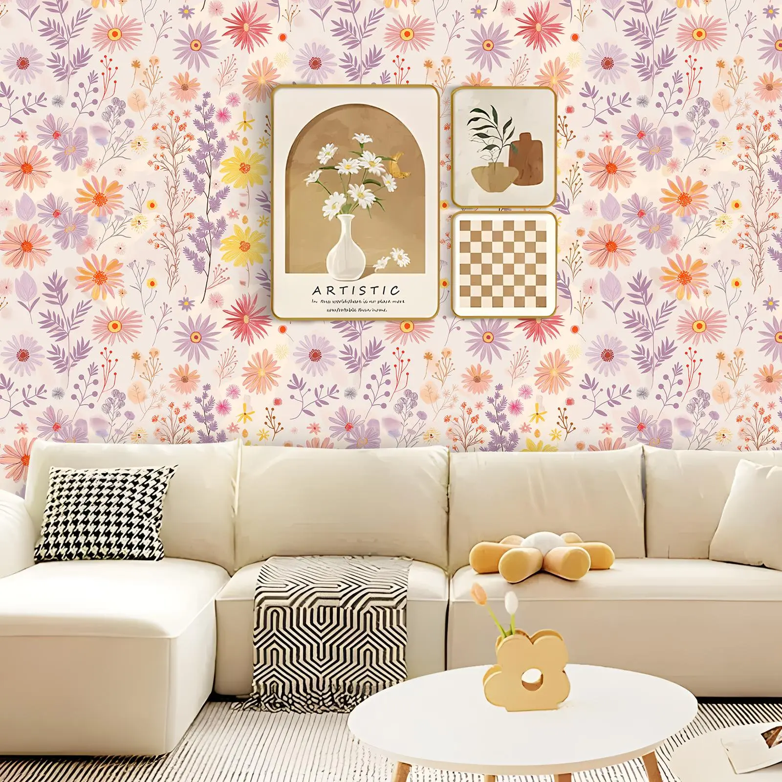 Floral & Grass Pattern Wallpaper, Self-adhesive Waterproof Wallpaper, Wall Decor for Home Living Room, Bedroom, Dormitory, Rental Room, Accent Walls, Nursery Wallpaper