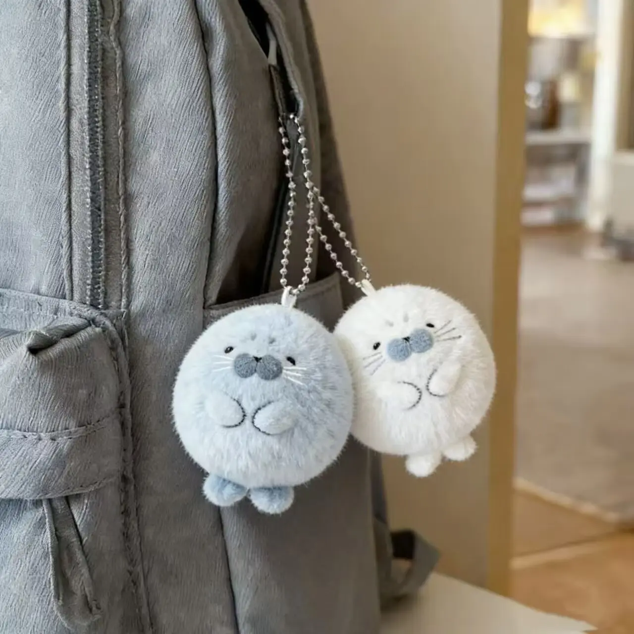 Adorable Grey Seal Plush CharmKeychainDoll