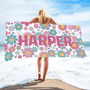 1pc Microfiber Beach Towel, Personalized Name Floral Print Beach Towel, Swimming Sports Bath Towel Beach Towel