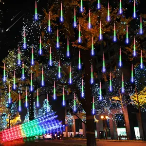 Outdoor Meteor Shower Rain Lights, 40cm/16inch 10 Tubes 360 LEDs  Falling Rain Hanging Lights with UL Plug for Christmas Holiday Party  Garden Decor, Multicolor