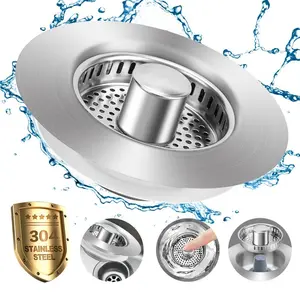 Kitchen sink filter made of 304 stainless steel, durable,Upgraded 3 in 1 Kitchen Sink Drain Strainer - Stainless Steel Sink Stopper, Anti-Clogging Sink Food Catcher Basket,for US Standard 3 1/2 inch Drain