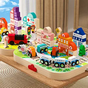 EDUTREE Wooden Track City Blocks Fun Educational Toys for Kids Portable Durable Block Set for Travel Hand-eye Coordination Shape Recognition Halloween Birthday Gifts for Boys Girls