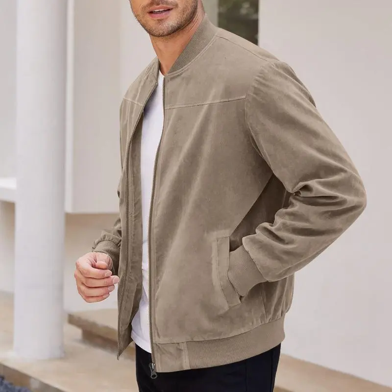 Men's New Suede Flight Jacket Casual Sweatshirt Clothes Menswear