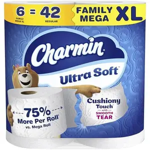 Charmin Ultra Soft Cushiony Touch Toilet Paper, 6 Family Mega XL Rolls = 42 Regular Rolls