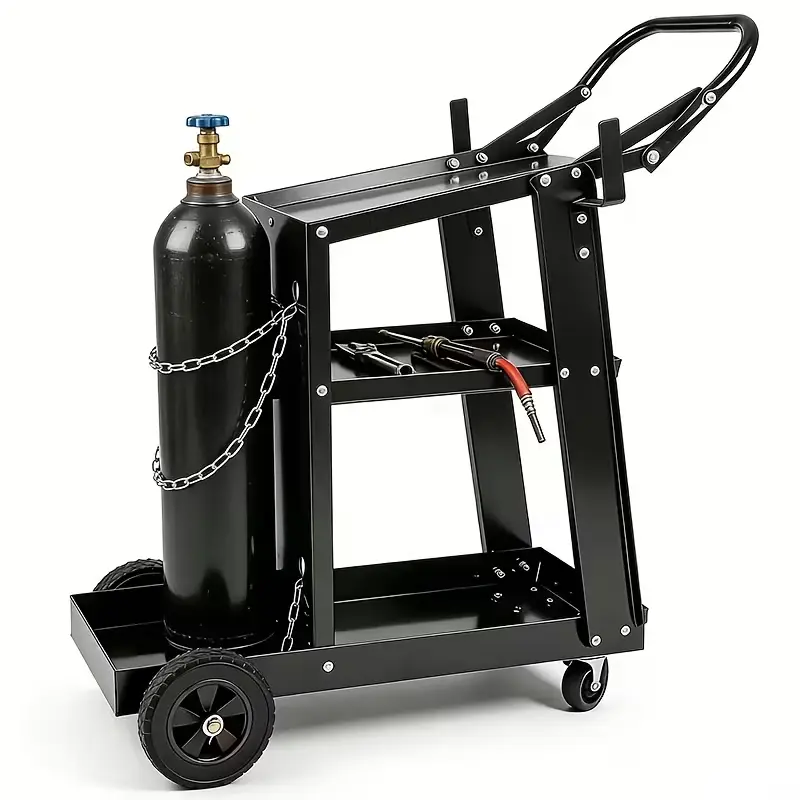 Welding Cart, 3-Tier Welder Cart, 360° Swivel Wheels, Tank Storage Safety Chains, Rolling MIG Welder Cart for TIG, ARC, MMA, Plasma Cutter Welding Machine