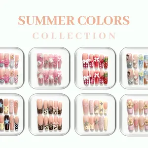 CuraTique | Coffin Collection | 10-Piece Hand-Pressed Nail Set (Reusable) 3D Gel Spring 2026 Collection / Affordable Luxury, Cute, Glamorous