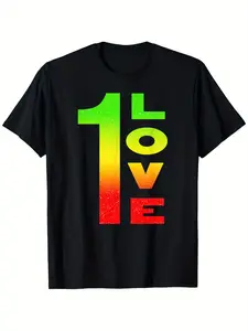 Iconic One Love Reggae Rasta T-Shirt - Vibrant Letter Print 180gsm Soft Cotton Unisex Tee, Rasta Inspired Casual Party Top