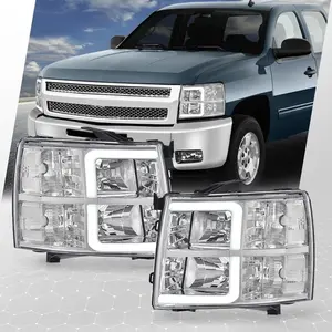 Chrome/Clear LED DRL Tube Headlights Fit for 2007–2013 Chevy Silverado 1500