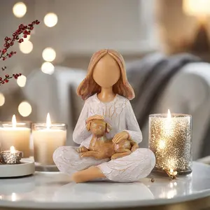 Hand-Painted Resin Willow Friendship Sculpture - Yoga Girl & Loyal Dog Desktop Decor, Mother’s Day Gift for Pet Lovers & Friends, Classic Home Decor Art Piece, Dog Decor