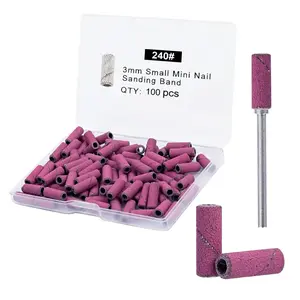 100 count  Drill Bits Sanding Bands for  Drill,  Tips for Drill Bits  Tech,240 Grit Sanding Bands for  Nails Gel Manicures and Pedicure, Red