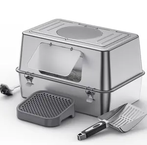 Professional Grade Stainless Steel Cat Litter Box – XL Enclosed High-Sided Kitty Pan with Non-Porous Hygienic Shell, Zero-Residue Cleaning & Lifetime Durability for Multi-Cat Households