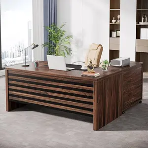 Tribesigns Executive Desk Set With File Cabinet, Perfect For Home Office - L-Shaped Large Computer Table In Dark Brown