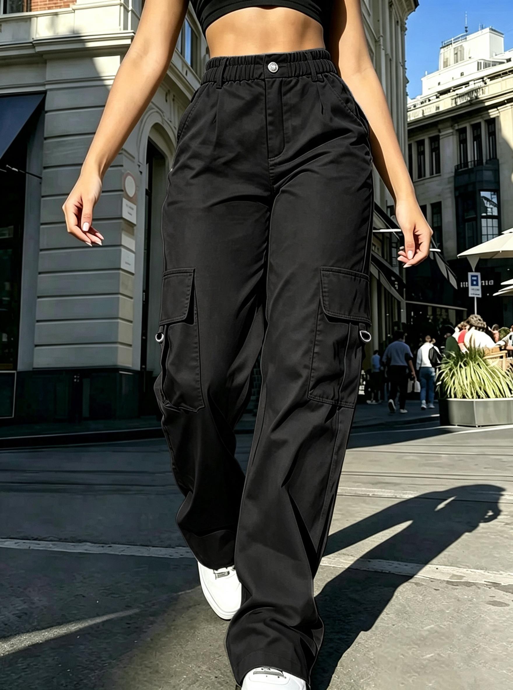 Clean Gent fashionable high-waisted cargo pants with pockets, Y2K tactical-style pants, street-style casual retro women’s bottoms suitable for all seasons Clean Gent fashionable high-waisted cargo pants with pockets, Y2K tactical-style pants, street-style casual retro women’s bottoms suitable for all seasons