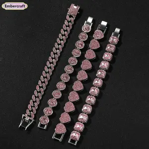 Women's Trendy Pink Bracelet, Hip-Hop Geometric Alloy Love Bracelet with Diamond-Like Design, Versatile Cool Fashion Accessories for Street Style, Party, Bracelets For Women