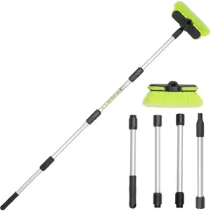 65"165cm  Wash Brush Long Handle Soft Bristle Scrub Cleaning Mop with 4 Hand-held Places Extendable Washing Brushes Broom Kit for RV Boat  SUV Caravan Solar Panel House Siding,Sweep Snow