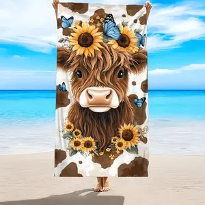 Extra Large Beach Towel Featuring a Highland Cow And Sunflower Design, Made from 250GSM Microfiber Material. It'S Incredibly Soft, Quick to Dry, Durable, And Easy to Carry, Making It Perfect for Summer Beach Trips, Swimming Pools, Outdoor Camping