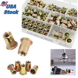 175PCS Metric Rivet Nut Kit – M3 to M10 Zinc-Plated Carbon Steel Flat Head UNC Insert Nuts for Secure Fastening