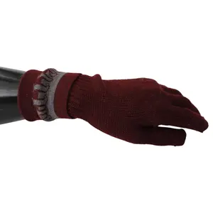 John Galliano Maroon Elastic Wrist Length Mitten Designer Logo Gloves