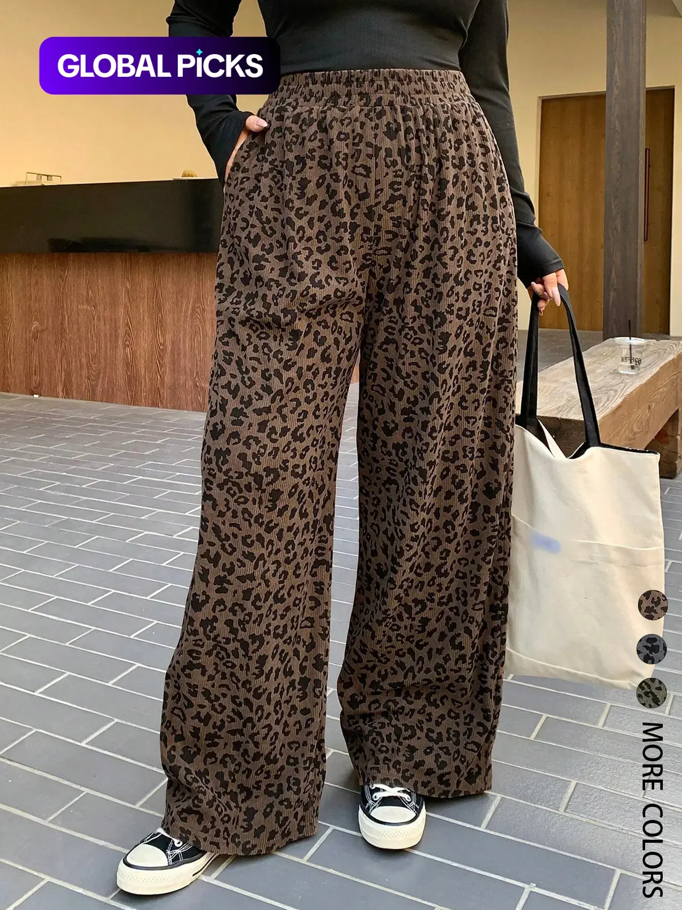 Women's Casual Elastic Waisted Leopard Print Corduroy Loose Fit Pants Bottom, Womenswear, Comfortable and Stylish, Perfect for Daily Wear, Everyday, All Season, Back To School Clothes Fall, Trouser, Casual Fashion Bottoms