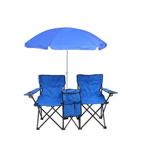 Double Portable Picnic Chairs Folding Camping w Detachable Umbrella Cooler Bag Cup Holders Patio Beach Camping Chairs for Outdoors Ultimate Versatility Comfort Reclining Rocking Foldable Design