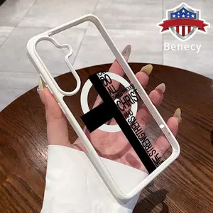 Trendy Letter Cross Pattern Magnetic Phone Case Compatible with Galaxy S23  Ultra S24 Plus FE S25 S22+ Non-Yellowing Clear Crystal Drop-proof Slim Silicone Shockproof Transparent Acrylic Cover Supports Wireless Charging