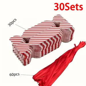 [Red Gift Boxes] 30sets Red Striped Gift Boxes with Ribbons | Multipurpose Paper Gift Bags for Weddings, Mother's Day, Birthdays, Housewarming, Christmas, Thanksgiving, New Year, Graduation - Versatile Party gift box wrapping, Gift Bags, Event Favor