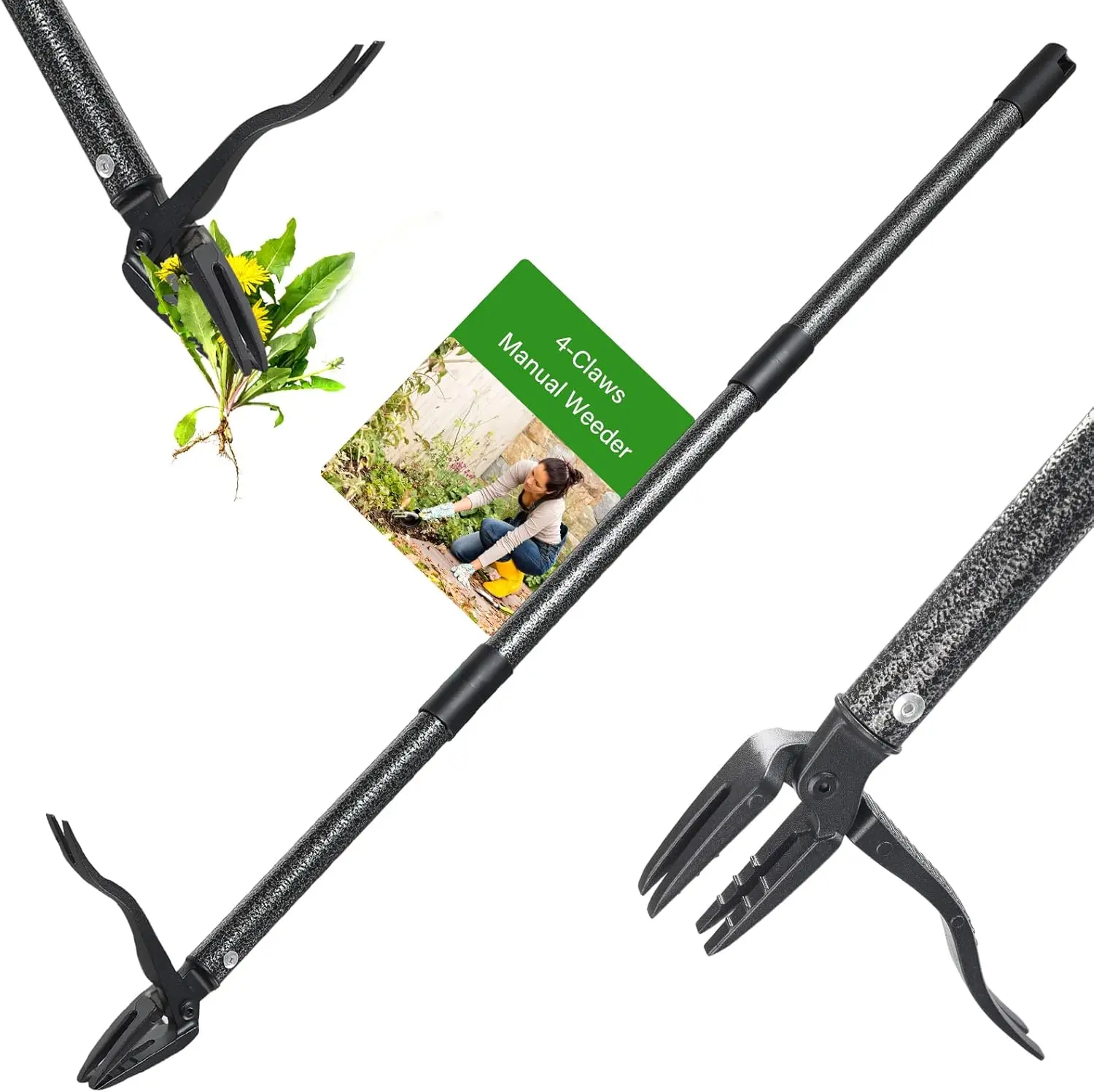Stand Up Weed Puller Tool with 60" Long Handle, Heavy Duty 4-Claw Manual Weeder, Dandelion & Root Remover, Lawn and Garden Weed Extractor, Root Removal, Foot Pedal , Steel