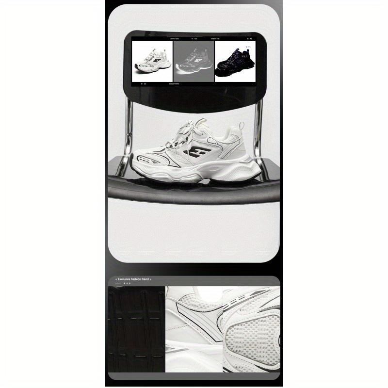 Unisex Thick-Soled Dad Shoes - Height-Increasing Lightweight Breathable Sneakers with Anti-Slip Wear-Resistant PU Sole, White & Black Athletic Design for Men & Women, Casual Outdoor Sports Shoes, Chunky Shoes, Heightboosting Footwear, Sleek