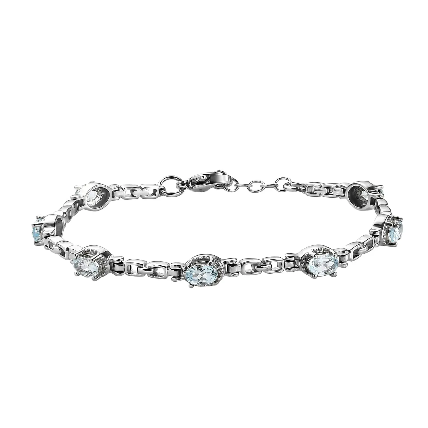 EverTrue Sky Blue Topaz 4.10 ctw Bracelet in Stainless Steel (7.00 In) EverTrue Sky Blue Topaz 4.10 ctw Bracelet in Stainless Steel (7.00 In)