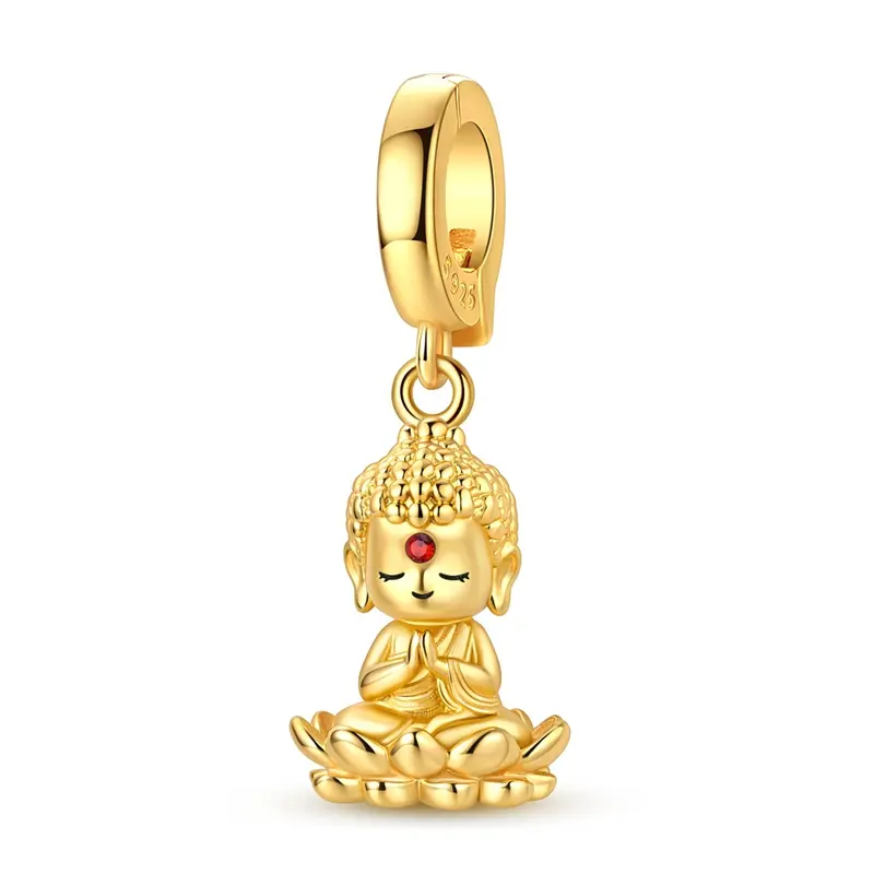 MULA 14K Gold Plated Clip On Buddha Charm for Pandora Bracelet – 925 Sterling Silver Zen Meditation Namaste Dangle Bead with Hinged Bail, Lotus Flower Yoga Necklace Pendant Jewelry Gifts for Women